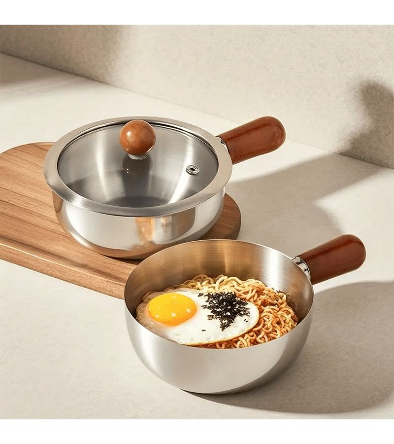 1pc Stainless Steel Pot Wooden Handle Induction Base For Dorm - Image 2