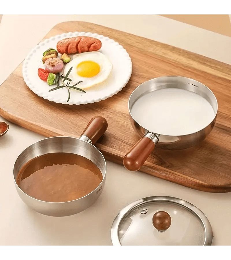 1pc Stainless Steel Pot Wooden Handle Induction Base For Dorm - Image 1