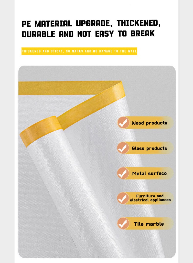ألعاب تي إن 20x3m ورقة غبار بلاستيكية مقاومة للدموع الثقيلة الحواف اللاصقة ذاتياً مقاومة للماء وقابلة لإعادة الاستخدام أثاث / أرضية / حامي جدار من الدرجة الصناعية ضروري للبناء والنقل والتخزين - Image 4
