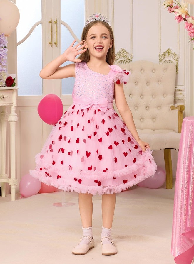 OBEEII Toddler Baby Girls Valentine's Day Dress Sparkly Sequins Princess Party Flower Girl Dress Bowknot Baptism Photoshoot Outfit Glitter Pageant Prom Ball Gown Pink-Heart Print 12-18 Months - Image 3