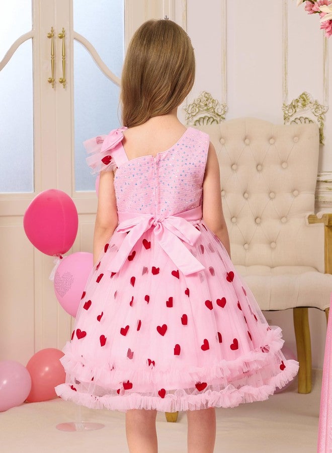 OBEEII Toddler Baby Girls Valentine's Day Dress Sparkly Sequins Princess Party Flower Girl Dress Bowknot Baptism Photoshoot Outfit Glitter Pageant Prom Ball Gown Pink-Heart Print 12-18 Months - Image 4