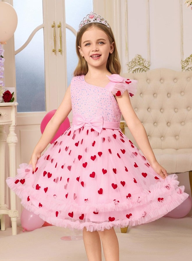 OBEEII Toddler Baby Girls Valentine's Day Dress Sparkly Sequins Princess Party Flower Girl Dress Bowknot Baptism Photoshoot Outfit Glitter Pageant Prom Ball Gown Pink-Heart Print 12-18 Months - Image 5