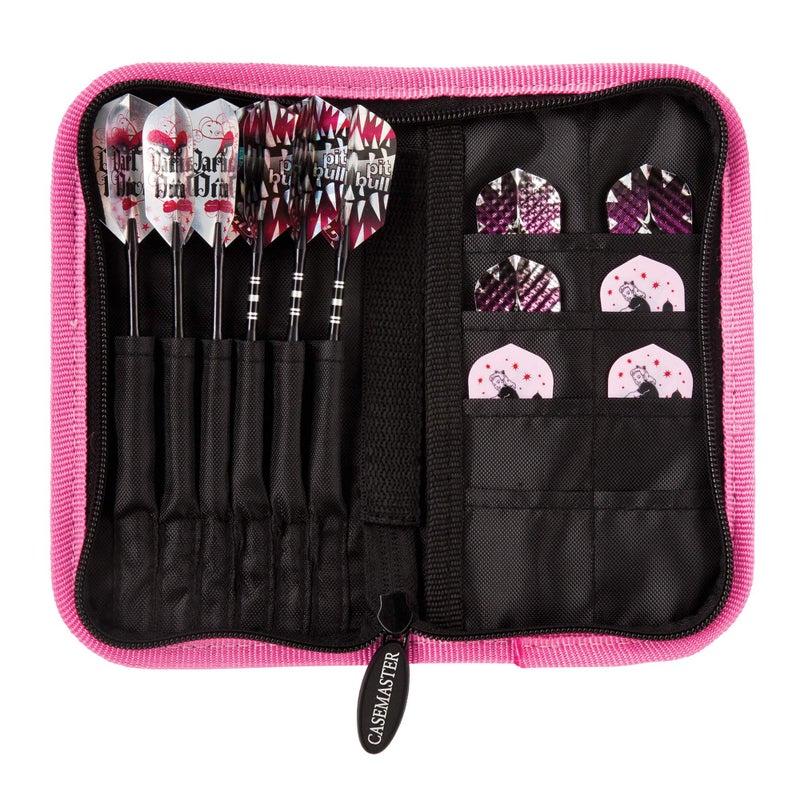 Casemaster Deluxe Nylon Dart Case for Steel and Soft Tip Darts, Holds 6 Darts and Features 8 Pockets for Accessories Like Flights, Shafts and Tips, Pink - Image 3
