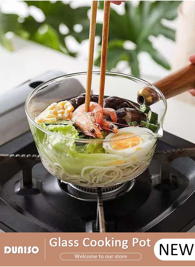 DUNISO Glass Cooking Pot,Coffee Milk Cup Glass Saucepan Stovetop Pot,Heat Resistant Borosilicate Glass Cookware Stovetop Pot Set for Pasta ,Saucepan Simmer Pot Safe for Soup, Baby Food(Lid not included)  - Image 1