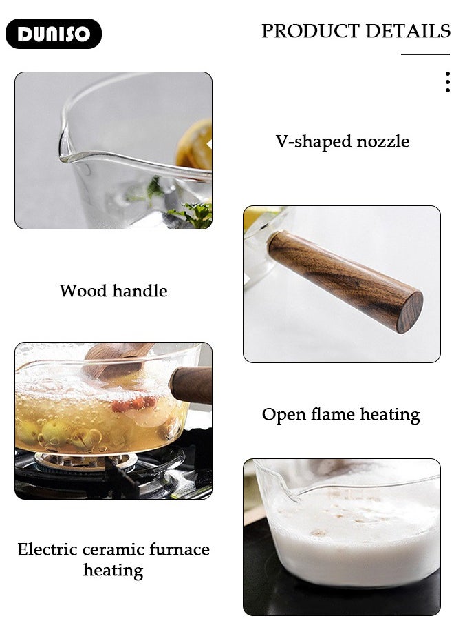 DUNISO Glass Cooking Pot,Coffee Milk Cup Glass Saucepan Stovetop Pot,Heat Resistant Borosilicate Glass Cookware Stovetop Pot Set for Pasta ,Saucepan Simmer Pot Safe for Soup, Baby Food(Lid not included)  - Image 2