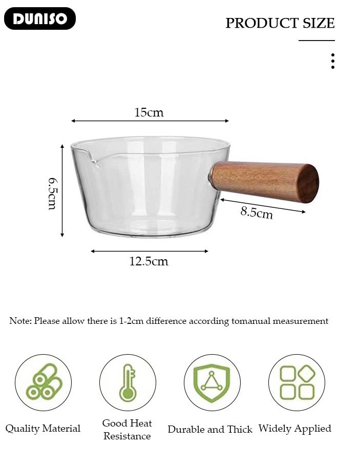 DUNISO Glass Cooking Pot,Coffee Milk Cup Glass Saucepan Stovetop Pot,Heat Resistant Borosilicate Glass Cookware Stovetop Pot Set for Pasta ,Saucepan Simmer Pot Safe for Soup, Baby Food(Lid not included)  - Image 3