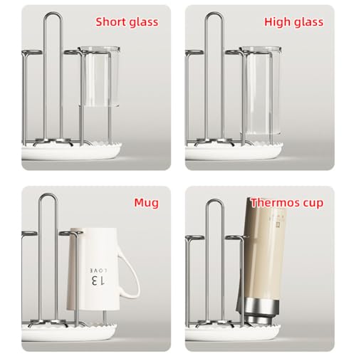 Chemlliy Cup Drying Rack Stand, Stainless Steel 6 Cups Mug Drying Rack Drainer Holder, Countertop Cup Rack Dryer for Glasses, Tumbler, Water Bottle - Image 4