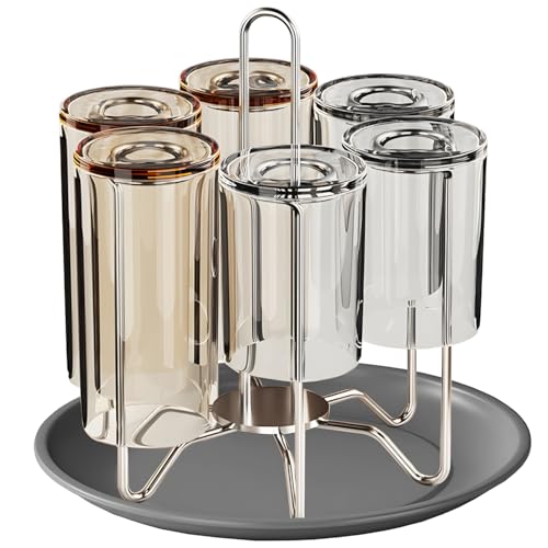 Chemlliy Cup Drying Rack Stand, Stainless Steel 6 Cups Mug Drying Rack Drainer Holder, Countertop Cup Rack Dryer for Glasses, Tumbler, Water Bottle - Image 1