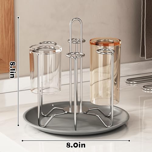 Chemlliy Cup Drying Rack Stand, Stainless Steel 6 Cups Mug Drying Rack Drainer Holder, Countertop Cup Rack Dryer for Glasses, Tumbler, Water Bottle - Image 3