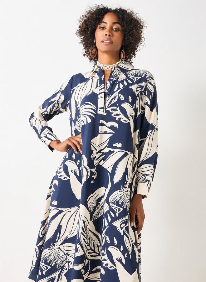 ايكونيك فستان ماكسي بياقة عادية وأكمام طويلة وطبعات من آيكونيك - Image 2