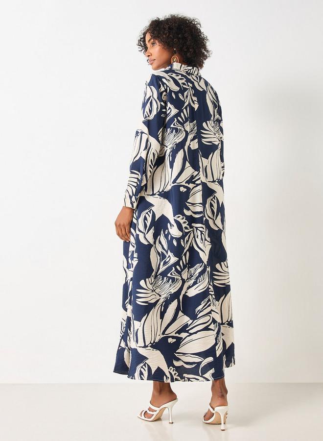 ايكونيك فستان ماكسي بياقة عادية وأكمام طويلة وطبعات من آيكونيك - Image 3