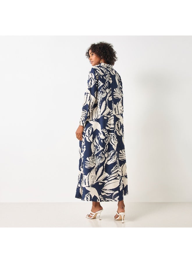 Iconic Iconic All-Over Print Maxi Dress with Collar and Long Sleeves  - Image 2