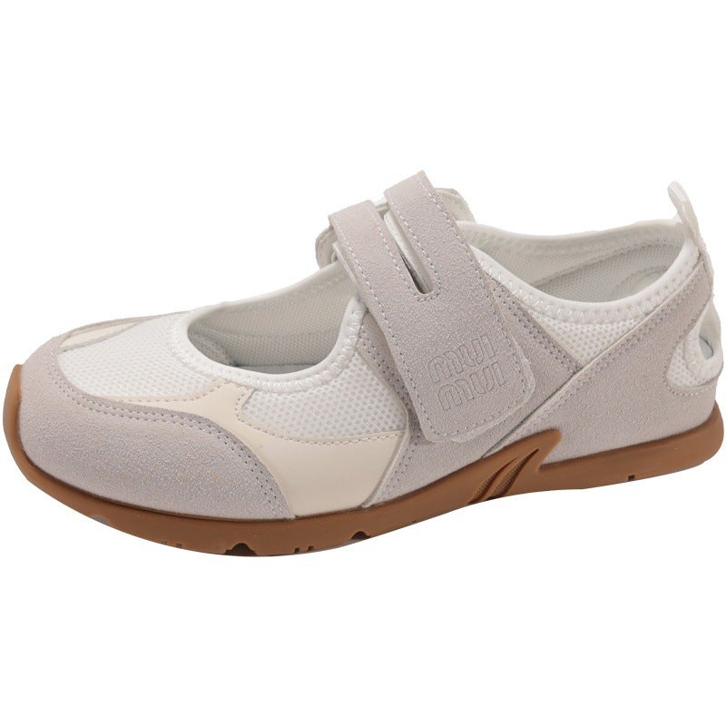 French Style Yellow Shoes Mesh Mary Jane Shoes 2025 Velcro Shallow Top Round Toe Canvas Shoes Single Shoes - Image 1