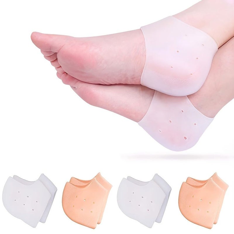 White Set of 4 Heel Guards Soft Breathable Moisturize Feet Prevent Dryness Cracking - Image 3