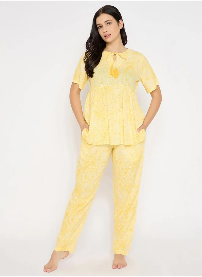 Clovia Clovia Printed Short Sleeve Peplum Top and Pyjama Set