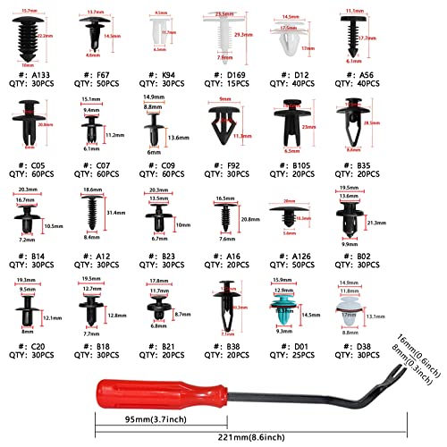 Medoon Car Retainer Clips Fasteners Cars Body Kits 24 Most Popular Sizes 801 PCS Car Door Panel Trim Clips Kit 1 Pcs Fastener Remover for Ford GM Toyota Honda Chrysler BMW Benz Nissan Subaru Audi Mazda - Image 3