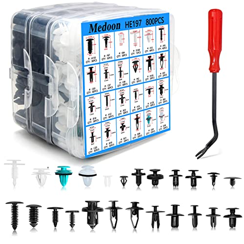 Medoon Car Retainer Clips Fasteners Cars Body Kits 24 Most Popular Sizes 801 PCS Car Door Panel Trim Clips Kit 1 Pcs Fastener Remover for Ford GM Toyota Honda Chrysler BMW Benz Nissan Subaru Audi Mazda - Image 1
