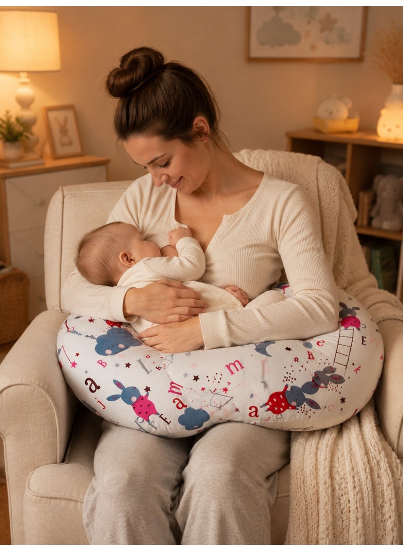Little Bee Baby Nursing Pillow Breast feeding Nursing Pillow and Positioner for Babies, Feeding Support for Mom & Baby, Tummy Time Pillow, for Breastfeeding & Bottle feeding Nursing Pillow (Bunny Multicolour) - Image 1