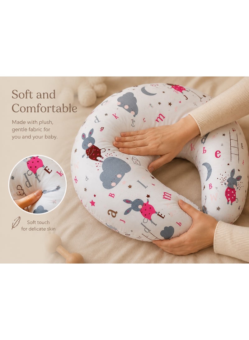 Little Bee Baby Nursing Pillow Breast feeding Nursing Pillow and Positioner for Babies, Feeding Support for Mom & Baby, Tummy Time Pillow, for Breastfeeding & Bottle feeding Nursing Pillow (Bunny Multicolour) - Image 5