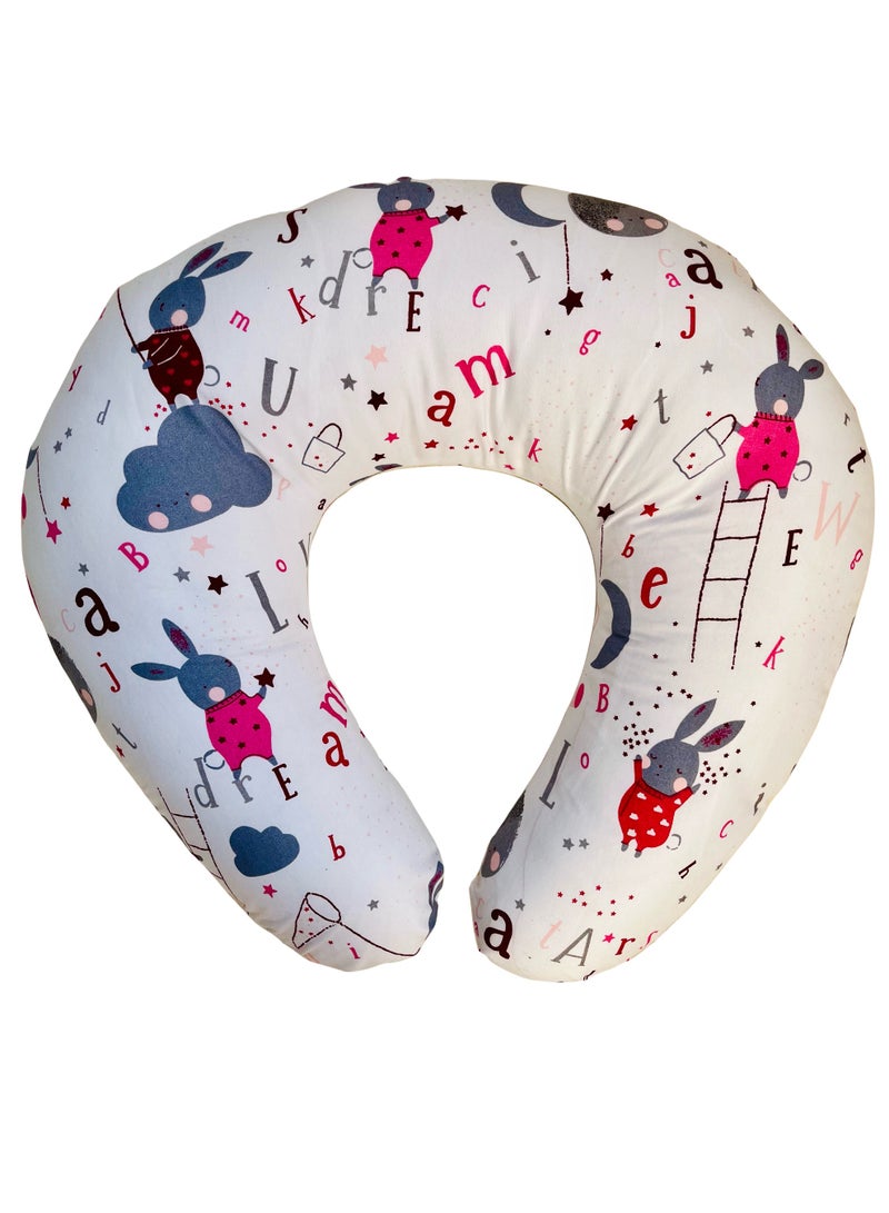 Little Bee Baby Nursing Pillow Breast feeding Nursing Pillow and Positioner for Babies, Feeding Support for Mom & Baby, Tummy Time Pillow, for Breastfeeding & Bottle feeding Nursing Pillow (Bunny Multicolour) - Image 2