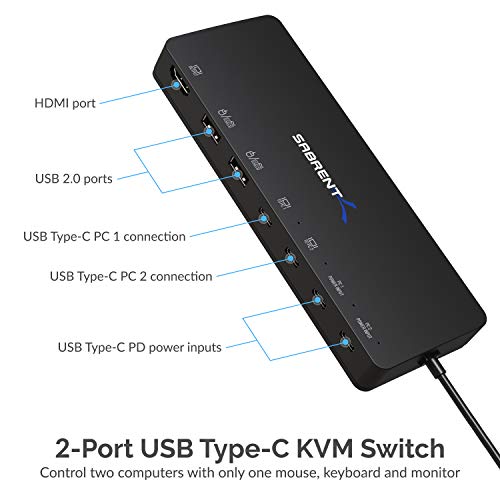 SABRENT مفتاح KVM من SABRENT بمدخلين USB Type C مع خيار توصيل طاقة 60 واط (USB KCPD) - Image 2