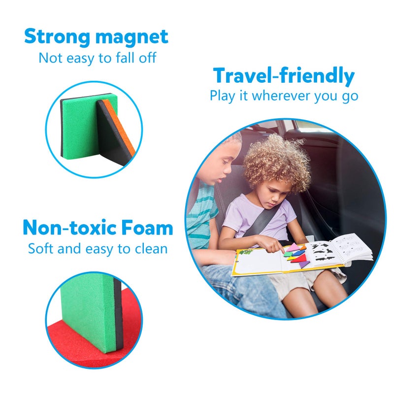 Vanmor Travel Tangram Puzzle - 3 Sets of Magnetic Tangram with 240 Solution - Montessori Shape Pattern Blocks Jigsaw Road Trip Games IQ Book Educational Toy Brain Teaser Gift for Kids Adults Challenge - Image 4