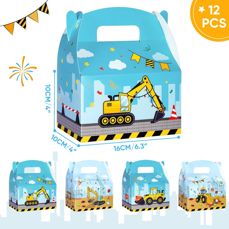 WERNNSAI 12 Pack Construction Party Boxes - Construction Birthday Supplies Truck Gifts Box for Kids Yellow Blue Truck Candy Bags Tractor Party Favor for Boys Holiday Baby Shower Decor - Image 2