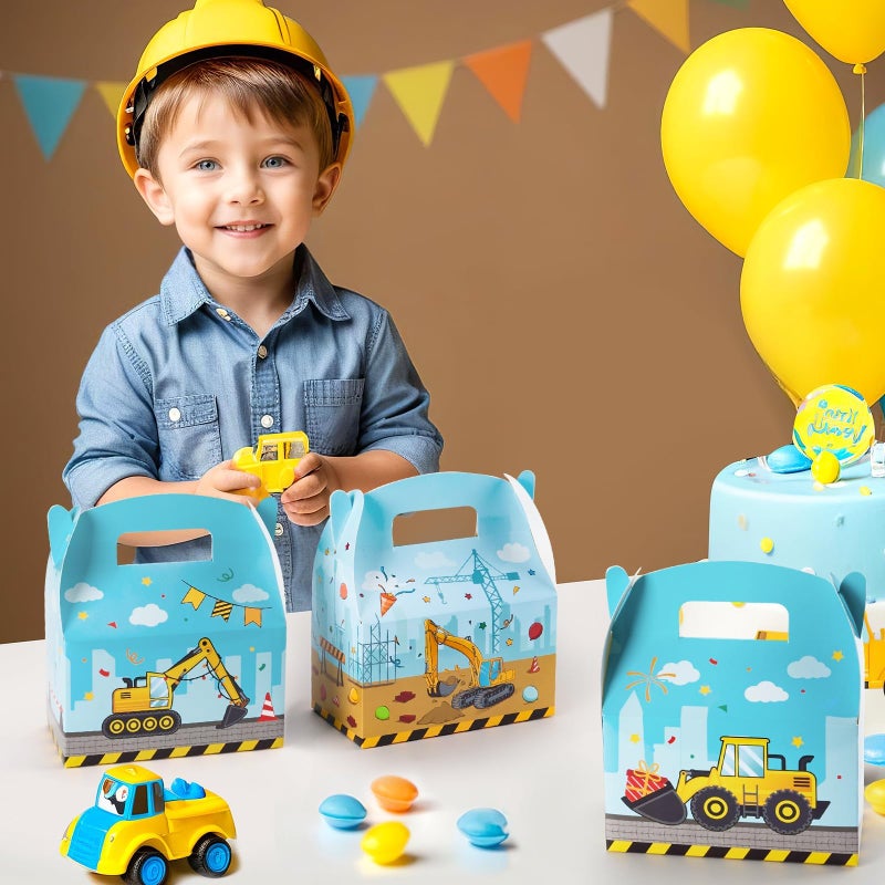 WERNNSAI 12 Pack Construction Party Boxes - Construction Birthday Supplies Truck Gifts Box for Kids Yellow Blue Truck Candy Bags Tractor Party Favor for Boys Holiday Baby Shower Decor - Image 4