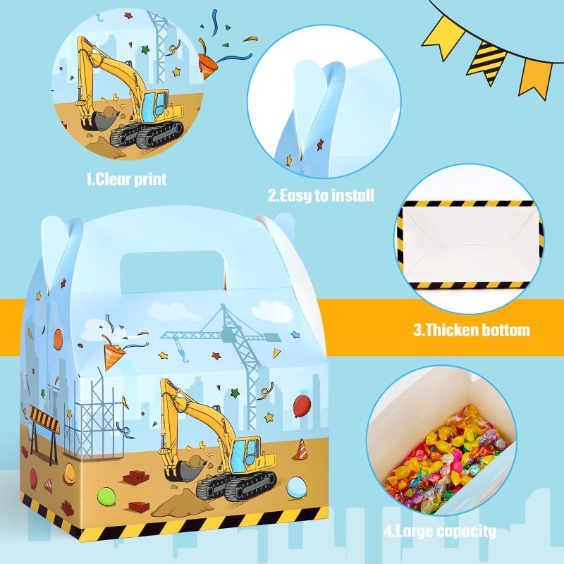 WERNNSAI 12 Pack Construction Party Boxes - Construction Birthday Supplies Truck Gifts Box for Kids Yellow Blue Truck Candy Bags Tractor Party Favor for Boys Holiday Baby Shower Decor - Image 3
