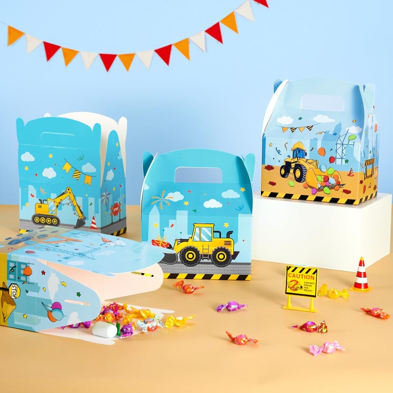 WERNNSAI 12 Pack Construction Party Boxes - Construction Birthday Supplies Truck Gifts Box for Kids Yellow Blue Truck Candy Bags Tractor Party Favor for Boys Holiday Baby Shower Decor - Image 5