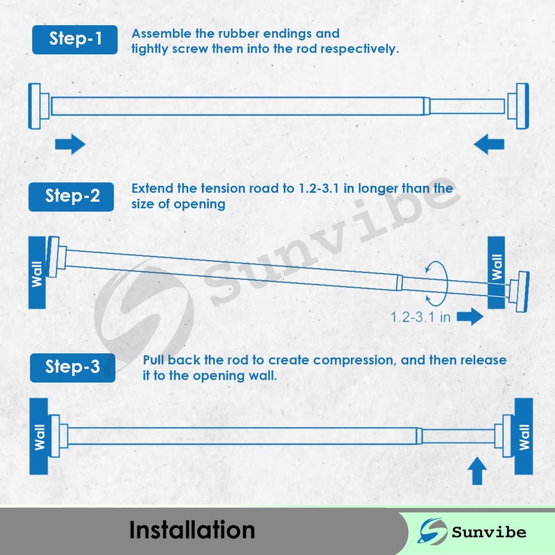 SUNVIBE ® (105cm to 170cm) Expandable Shower Curtain Tension Rod – Non-Drilling, Anti-Skid Spring Pull Rod - Image 5