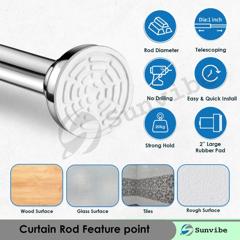 SUNVIBE ® (105cm to 170cm) Expandable Shower Curtain Tension Rod – Non-Drilling, Anti-Skid Spring Pull Rod - Image 4