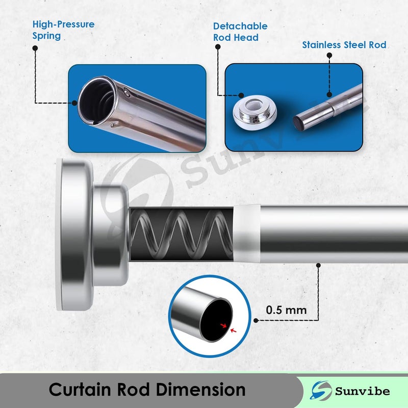 SUNVIBE ® (105cm to 170cm) Expandable Shower Curtain Tension Rod – Non-Drilling, Anti-Skid Spring Pull Rod - Image 3