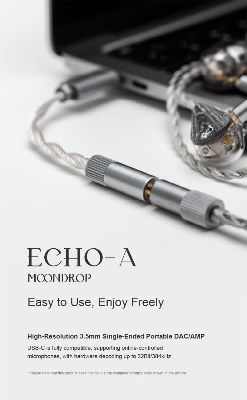 Moondrop ECHO-A 32Bit/384kHz Portable DAC/AMP w/Mic (3.5mm) Portable, Mobile High Performance DAC/AMP USB-C Sound Card with 3.5mm TRRS output MAC, PC, Smartphones - Image 5