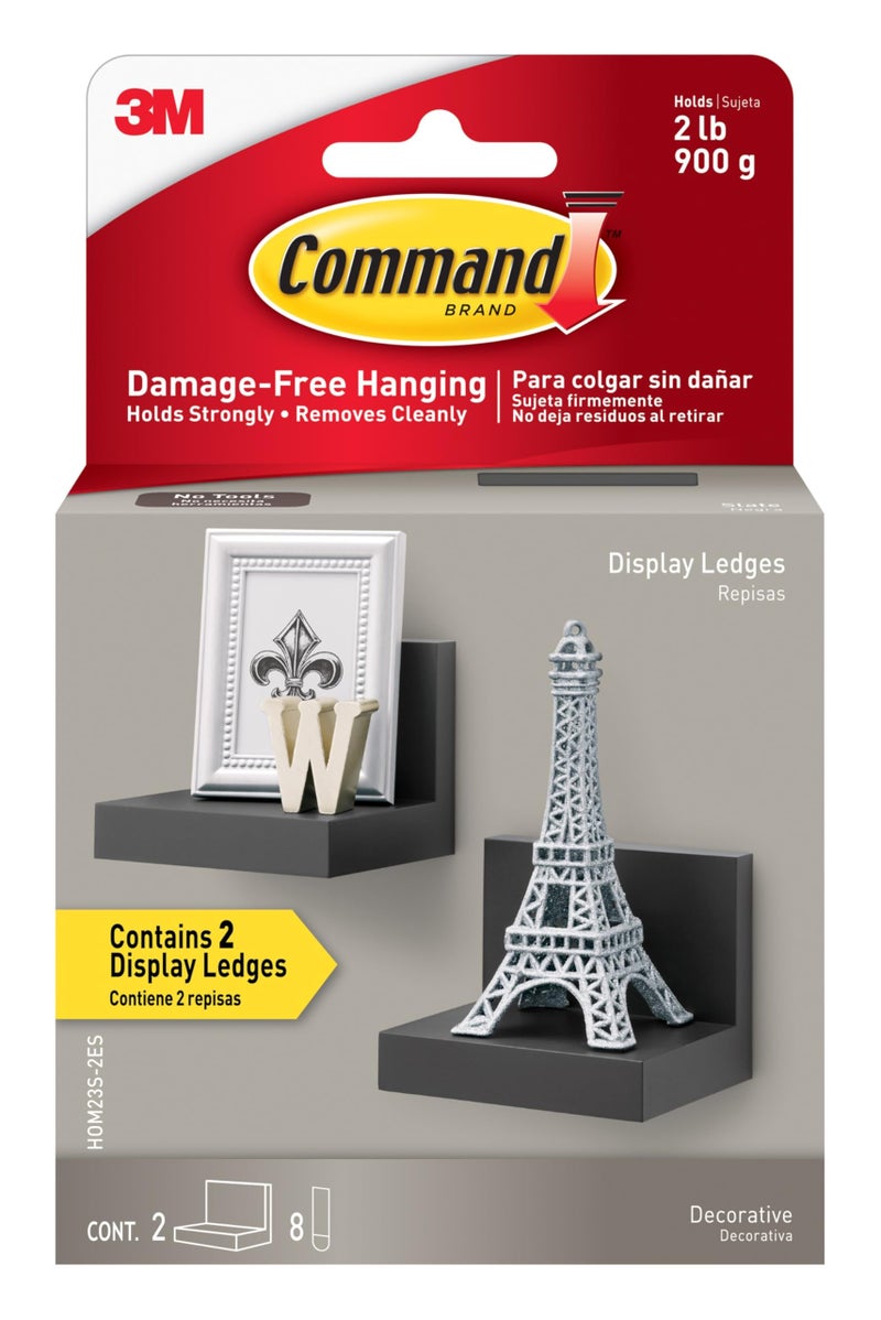 Command Display Ledges, Holds up to 2 lb, Slate, 2 Ledges with 8 Medium Strips, Damage-Free Hanging Floating Shelf with Adhesive Strips, Personalize Living Room, Bedroom, Kids Room or Office - Image 1