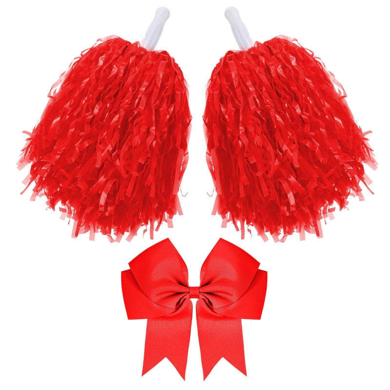 Hotop 3 Pcs 10 in Cheerleading Pom Poms and Large Cheerleader Hair Bow Cheer Pompoms Cheerleading Accessories for Sport Events Dance Party Basketball Football TeamRedClassic - Image 2