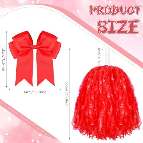 Hotop 3 Pcs 10 in Cheerleading Pom Poms and Large Cheerleader Hair Bow Cheer Pompoms Cheerleading Accessories for Sport Events Dance Party Basketball Football TeamRedClassic - Image 3