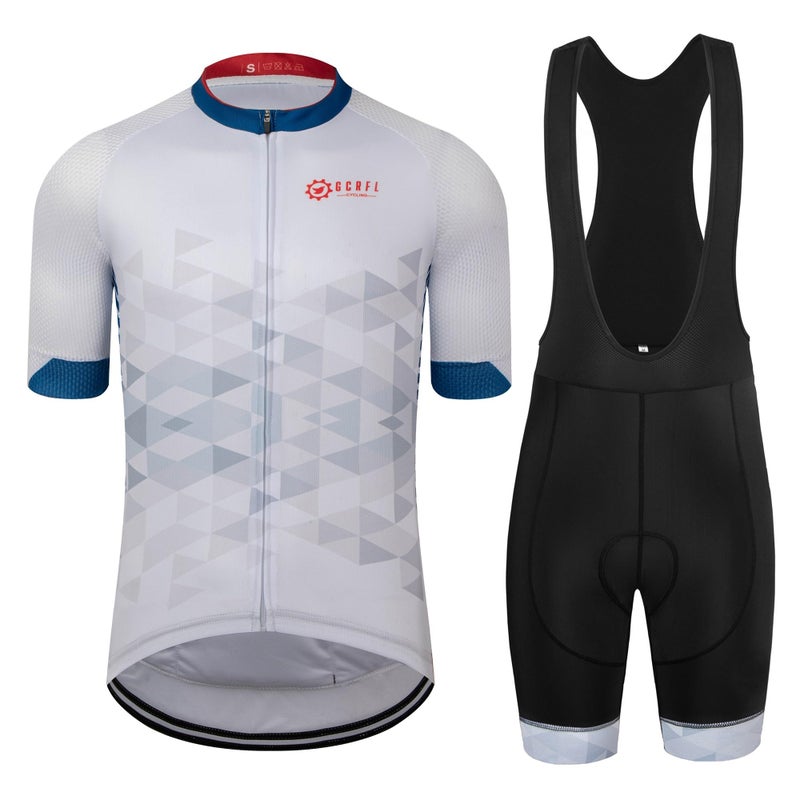 GCRFL Mens Cycling Jersey Set Road Bike Shorts Sleeves Jersey Zipper Pokcet Bib Shorts with Padded Cycling Clothing kit Men White S