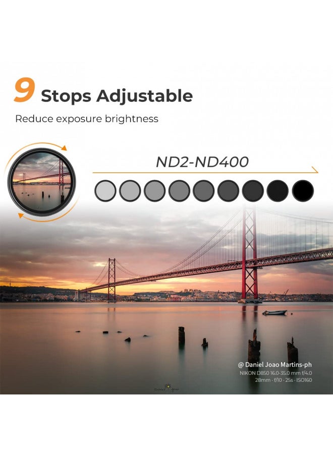 K&F Concept K&F Concept 43mm Variable ND Lens Filter ND2-ND400 (1-9 Stops) 18 Multi-Layer Coatings Adjustable Neutral Density Ultra Slim Lens Filter for Camera Lens (K-Series)  - Image 3