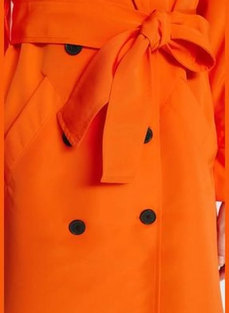trendyol Orange Oversize Wide-Cut Belted Water-repellent Long Trench Coat TWOSS21EN0005