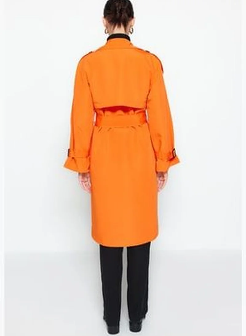 trendyol Orange Oversize Wide-Cut Belted Water-repellent Long Trench Coat TWOSS21EN0005