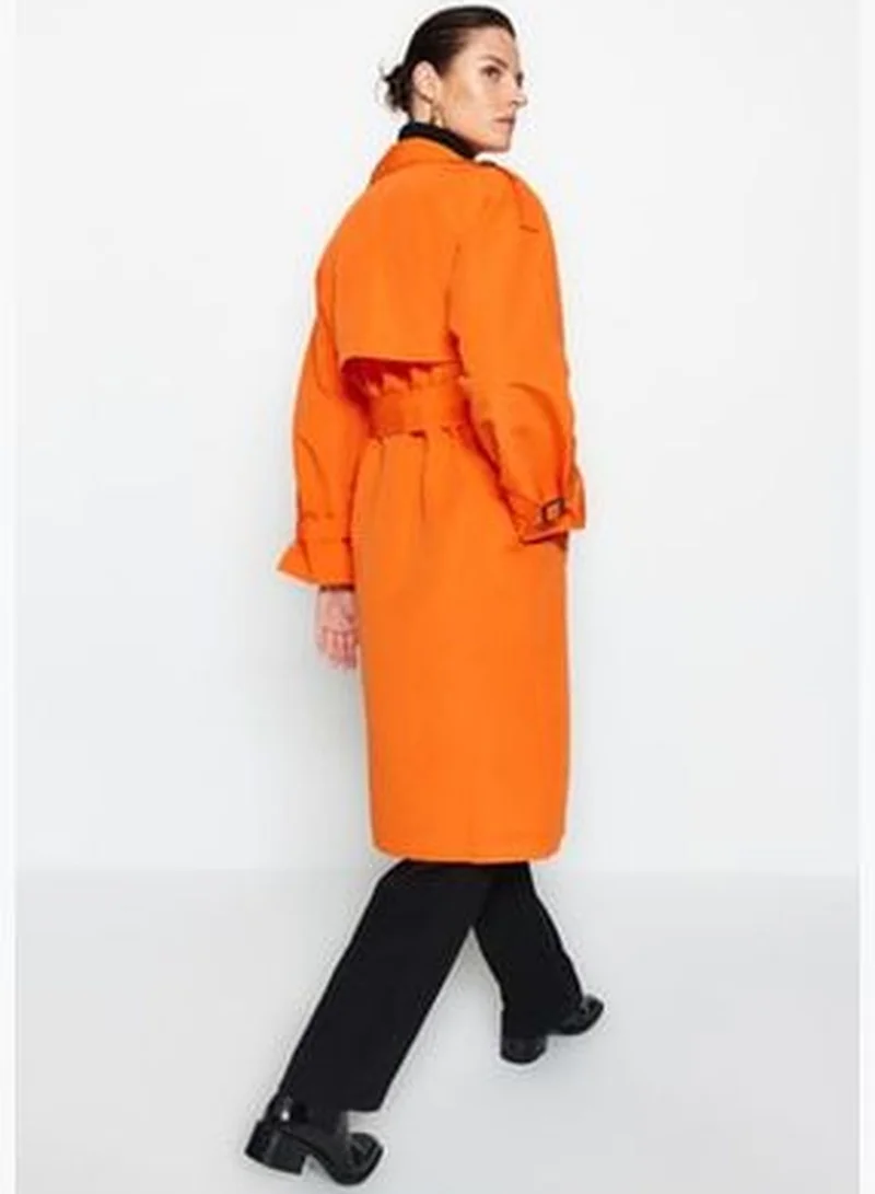trendyol Orange Oversize Wide-Cut Belted Water-repellent Long Trench Coat TWOSS21EN0005
