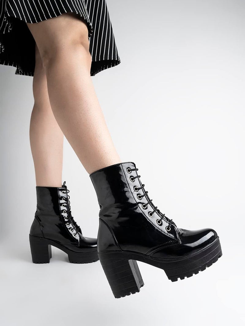 Shoetopia بوتات نسائية وفتيات من شوتوبيا بكعب كتلة مزخرف - Image 2