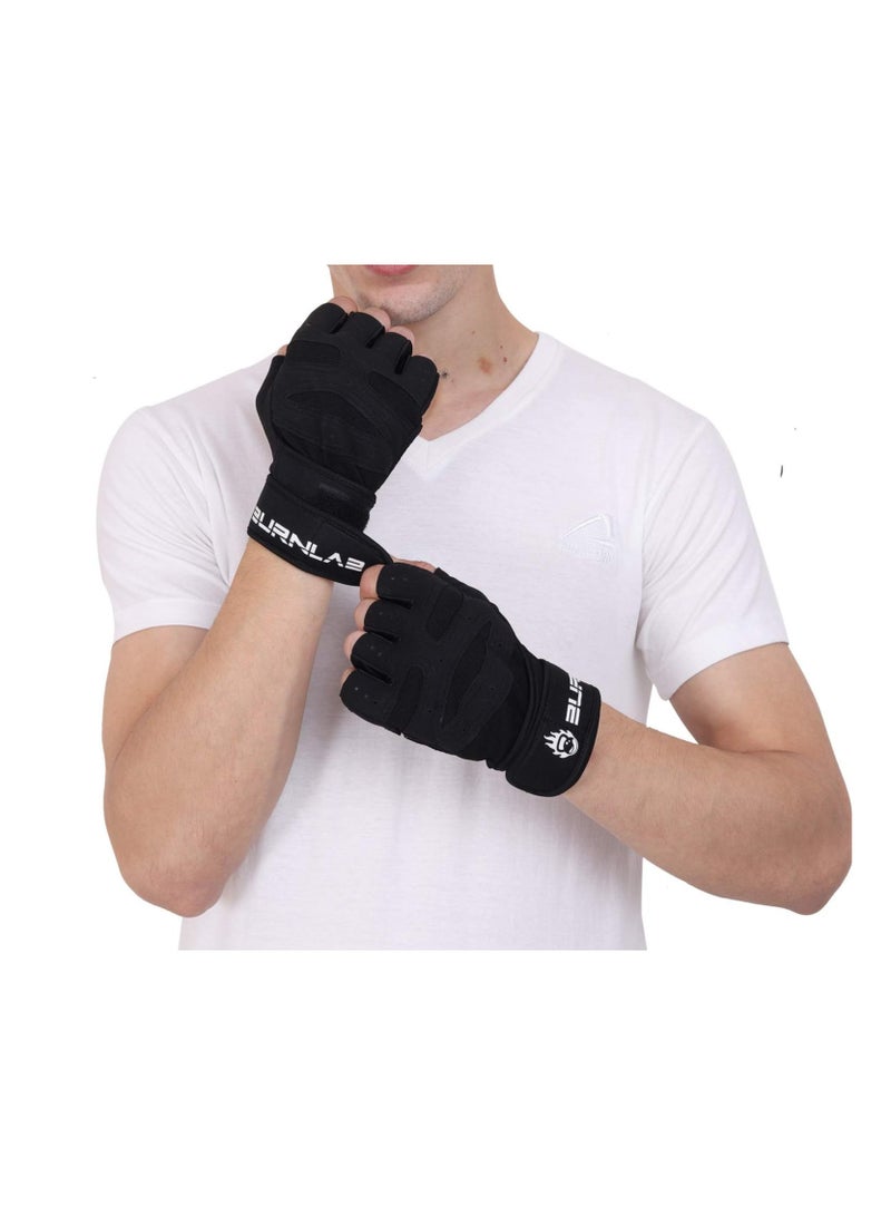 Burnlab Basic Gym Gloves with Wrist Support (Black , Medium) - Image 1