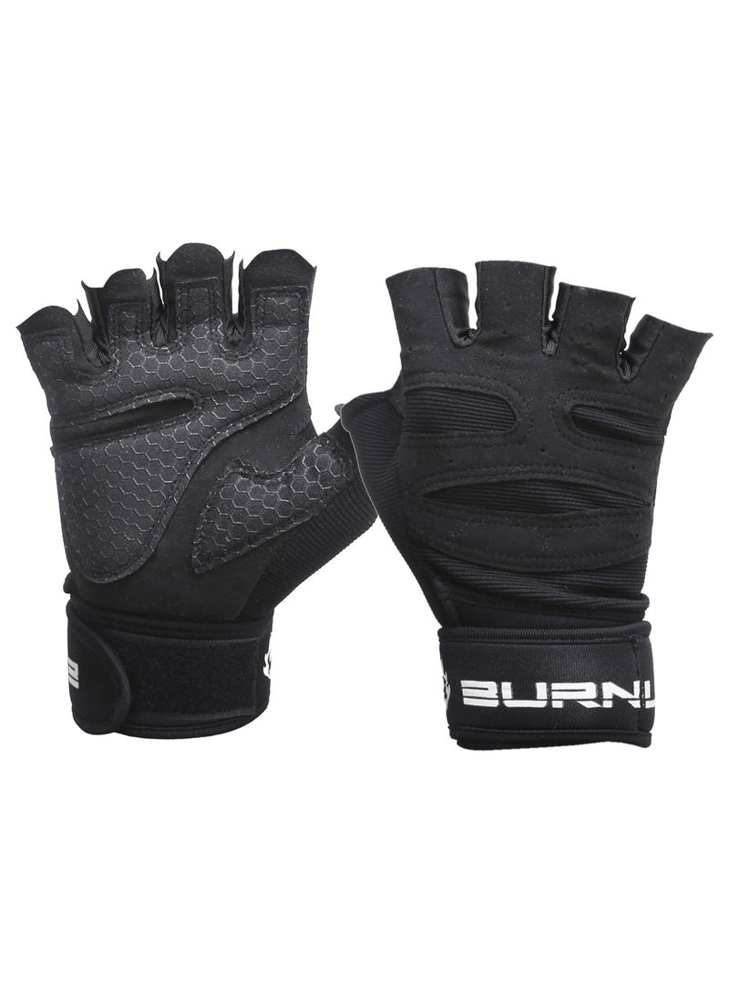 Burnlab Basic Gym Gloves with Wrist Support (Black , Medium) - Image 2