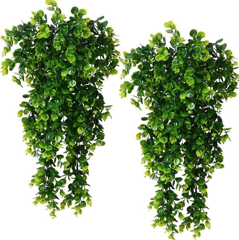 6pcs Artificial Hanging Plants Fake Hanging Plant Faux Eucalyptus Leaf Greenery Vine Outdoor UV Resistant Plastic Plants 6 Green