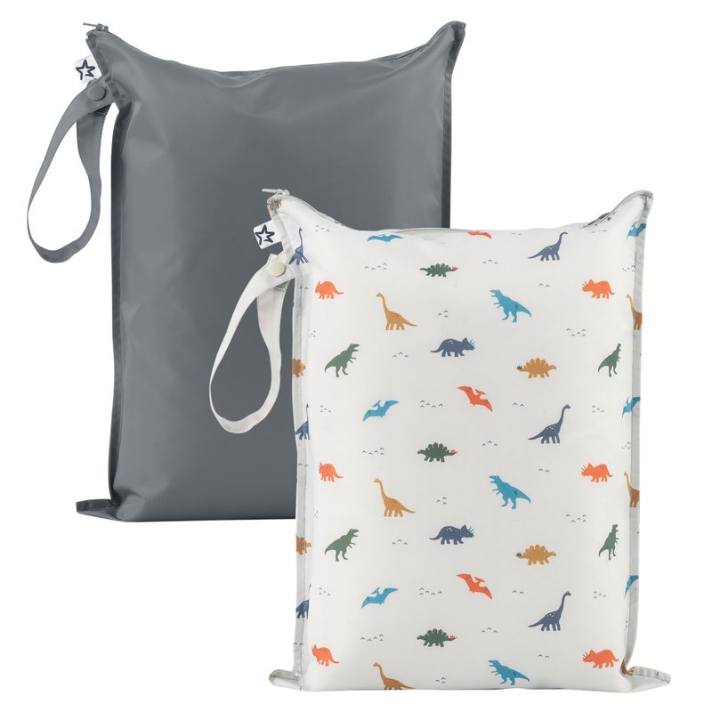 Tiny Twinkle Mess Proof Wet Bags 2Pack Reusable Waterproof Wet Bags for Swimsuits Baby Clothes Travel Diaper Bag Dinosaur - Image 2