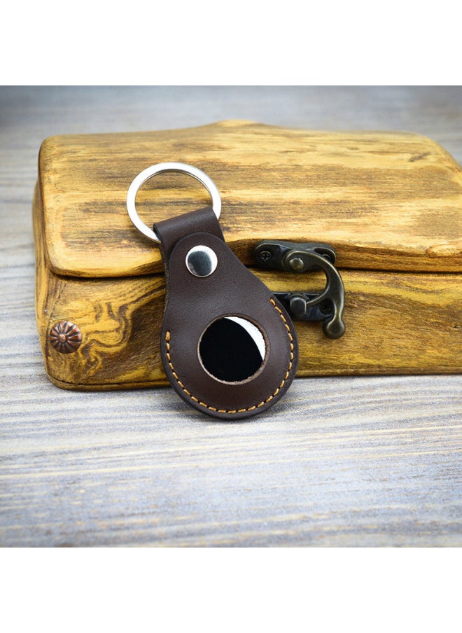 Generic - Spot For Apple AirTag Leather Case Airtags Cowhide Protective Case Airtags Locator Keychain-Color:Brown-Applicable Model:AirTag - Image 1