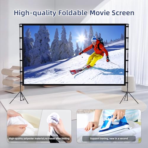 Vamvo 120 Inch Projector Screen with Stand, 16:9 4K HD Portable Projector Screen, Indoor Outdoor Front/Rear with Carry Bag for Home Theater Backyard Camping Movie Night - Image 3