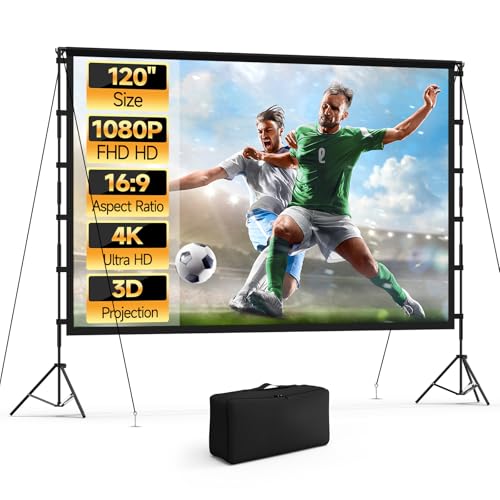 Vamvo 120 Inch Projector Screen with Stand, 16:9 4K HD Portable Projector Screen, Indoor Outdoor Front/Rear with Carry Bag for Home Theater Backyard Camping Movie Night - Image 1
